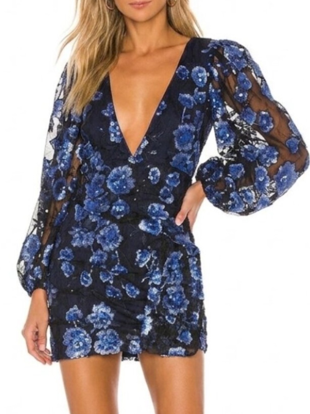 For Love & Lemons Navy Victoria Embroidered Mini Dress Size XS 39139